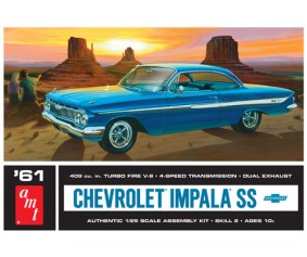 AMT 1961 Chevrolet Impala SS 409 Turbo Fire V8 4 Speed Dual Exhaust Molded in White 1/25 Model Kit (Level 2)