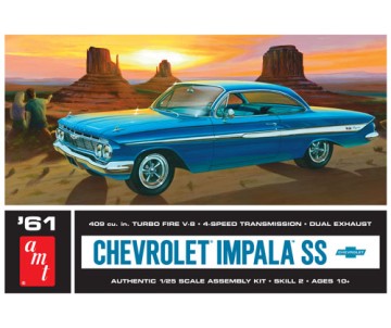 AMT 1961 Chevrolet Impala SS 409 Turbo Fire V8 4 Speed Dual Exhaust Molded in White 1/25 Model Kit (Level 2)