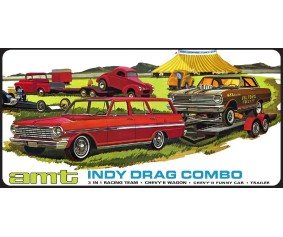 AMT 1/25 Indy Drag Combo (Chevy II Wagon, Funny Car and Trailer) Model Kit (Level 2)