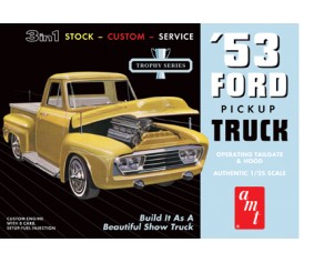 AMT 1953 Ford Pickup Truck with Operating Tailgate and Hood Build Stock or Service Truck Molded in White 1/25 Model Kit (Level 2)