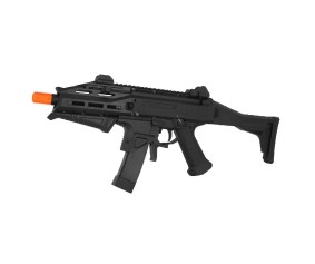 ASG CZ Scorpion EVO 3 Airsoft sub machine gun, ATEK (Advanced Tactical Ergonomics Kit), Black color with Orange safety tip 