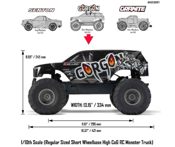 Arrma 1/10 GORGON 2wd Monster Truck Self Assembly RTA KIT SMART USB battery (Battery & Charger Included) - Gun Metal
