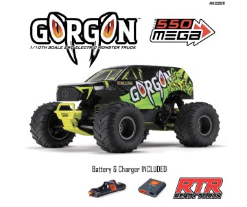 Arrma 1/10 GORGON 2wd Monster Truck RTR Smart 3300 7C S120 USB (Battery & Charger Included) - Yellow