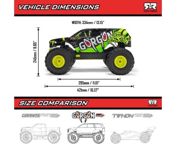 Arrma 1/10 GORGON 2wd Monster Truck RTR Smart 3300 7C S120 USB (Battery & Charger Included) - Gun Metal