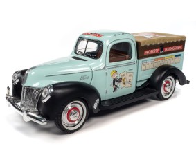 Auto World 1/18 Monopoly 1940 Ford Property Management Truck w/Resin Figure - Light Green & Flat Black w/ Monopoly Graphics