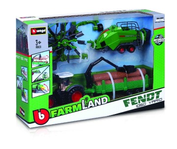 Bburago Farmland 10cm Moto. Tractor with 3 Trailers Gift Set (6 Pack)