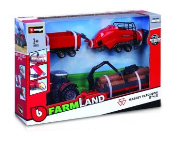Bburago Farmland 10cm Moto. Tractor with 3 Trailers Gift Set (6 Pack)