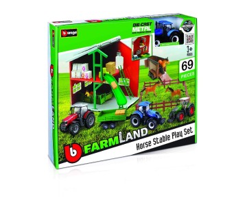 Bburago Farmland 10cm Horse Stable  (Fendt, New Holland, Messey Ferguson) (3 Pack)