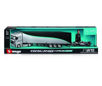 Bburago 1/43 Race Formula Mercedes Semi Truck w/  W15 (2024) - Russell #63
