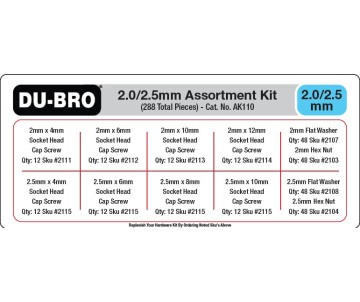 Du-Bro 2.0 / 2.5mm Hardware Assortment Kit (288 pcs set)