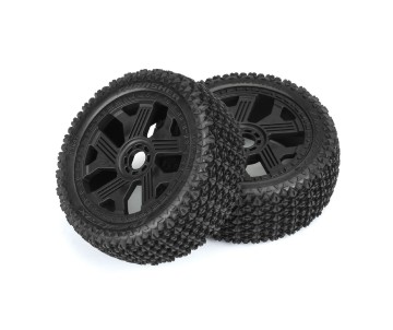 Duratrax Thrasher Off-Road 1/8 Buggy Tires Mounted on Black Ripper 17mm Wheels (2) for Front or Rear