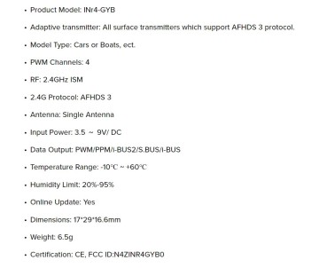 Flysky INr4-GYB (AFHDS3) 4 Channel Receiver