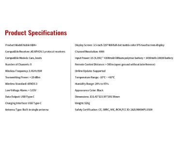 Flysky NB4+ Noble 2.4GHz (AFHDS3) ISM up to 8 Channels. Includes FGR4B x 1