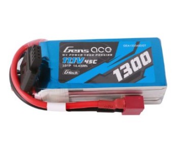 Gens Ace - 1714 - G-Tech 1300mAh 3S1P 11.1V 45C LiPo Battery Pack with Deans Plug Soft Pack (73x35x22.6mm +/- Manufacturer's Specifications)