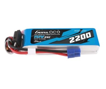 Gens Ace - 1790 - G-Tech 2200mAh 3S1P 11.1V 25C LiPo Battery Pack with EC3 Plug Soft Pack (107x34x22mm +/- Manufacturer's Specifications)