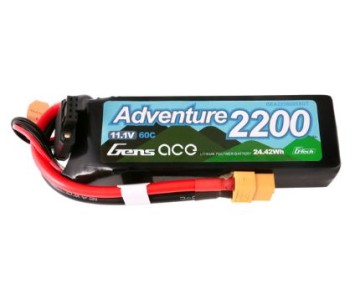 Gens Ace - 1738 - G-Tech Adventure 2200mAh 3S1P 11.1V 60C LiPo Battery Pack with XT60 Plug Soft Pack (107x34x23mm +/- Manufacturer's Specifications)