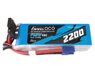 Gens Ace - 1722 - G-Tech 2200mAh 4S1P 14.8V 45C LiPo Battery Pack with EC3 Plug Soft Pack (107x34x32mm +/- Manufacturer's Specifications)