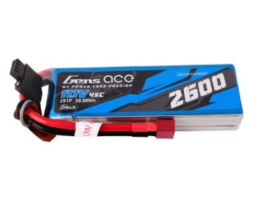 Gens Ace - 1725 - G-Tech 2600mAh 3S1P 11.1V 45C LiPo Battery Pack with Deans Plug Soft Pack (120x38x21mm +/- Manufacturer's Specifications)