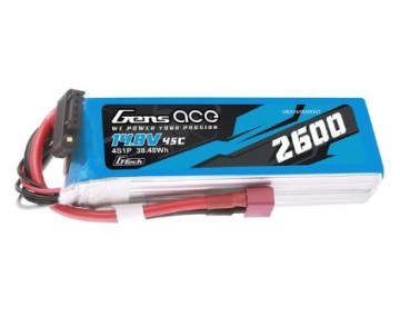 Gens Ace - 1726 - G-Tech 2600mAh 4S1P 14.8V 45C LiP Battery Pack with Deans Plug Soft Pack (121x38x27mm +/- Manufacturer's Specifications)