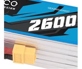 Gens Ace - 1727 - G-Tech 2600mAh 6S1P 22.2V 45C LiPo Battery Pack with XT60 Plug Soft Pack (123x37x39mm +/- Manufacturer's Specifications)