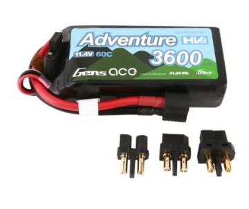 Gens Ace - 1740 - G-Tech Adventure 3600mAh 3S1P 11.4V 60C LiPo Battery Pack withDeans and XT60 Adapter Soft Pack (91x42x24mm +/- Manufacturer's Specifications)