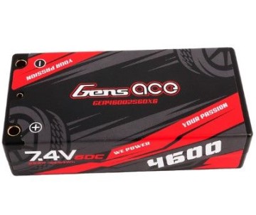 Gens Ace - 1577 - 4600mAh 2S2P 7.4V 60C HardCase LiPo Battery Shorty Pack 29# with 4.0mm Bullet To XT60 Plug