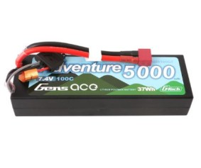 Gens Ace - 1687 - Adventure 5000mAh 2S1P 7.4V 100C LiPo Battery Pack with Deans Plug Hardwired (138x47x18mm +/- Manufacturer's Specifications)