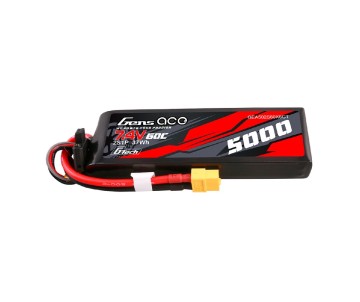 Gens Ace - 1843 - G-Tech 5000mAh 7.4V 60C 2S1P Short-Size LiPo Battery Pack With XT60 Plug