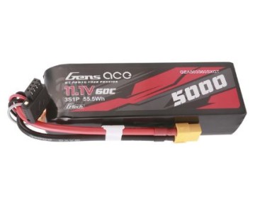 Gens Ace - 1755 - G-Tech 5000mAh 3S1P 11.1V 60C Long LiPo Battery Pack with XT60 Plug Soft Pack (154x42.5x24.7mm +/- Manufacturer's Specifications)