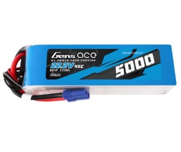 Gens Ace - 1732 - G-Tech 5000mAh 6S 22.2V 45C LiPo Battery Pack with EC5 Plug Soft Pack (157x46x44mm +/- Manufacturer's Specifications)