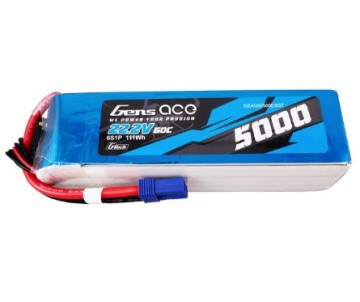 Gens Ace - 1733 - G-Tech 5000mAh 6S1P 22.2V 60C LiPo Battery Pack with EC5 Plug Soft Pack (165x45x47mm +/- Manufacturer's Specifications)