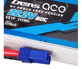 Gens Ace - 1733 - G-Tech 5000mAh 6S1P 22.2V 60C LiPo Battery Pack with EC5 Plug Soft Pack (165x45x47mm +/- Manufacturer's Specifications)