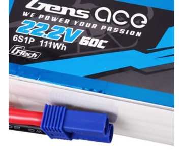 Gens Ace - 1733 - G-Tech 5000mAh 6S1P 22.2V 60C LiPo Battery Pack with EC5 Plug Soft Pack (165x45x47mm +/- Manufacturer's Specifications)