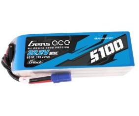 Gens Ace - 1734 - G-Tech 5100mAh 6S1P 22.2V 80C LiPo Battery Pack with EC5 Plug Soft Pack (150x49x51mm +/- Manufacturer's Specifications)