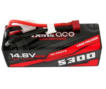 Gens Ace - 1090 - 5300mAh 4S1P 14.8V 50C LiPo Battery with Deans Plug Hard Case (138x46x50mm +/- Manufacturer's Specifications)