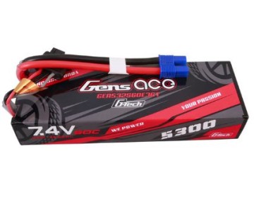 Gens Ace - 1749 - G-Tech 5300mAh 2S1P 7.4V 60C LiPo Battery Pack with EC3 Plug Hardwired (138x46x25mm +/- Manufacturer's Specifications)