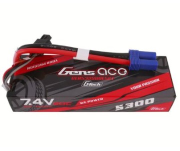 Gens Ace - 1750 - G-Tech 5300mAh 2S1P 7.4V 60C LiPo Battery Pack with EC5 Plug Hardwired (138x47x25mm +/- Manufacturer's Specifications)