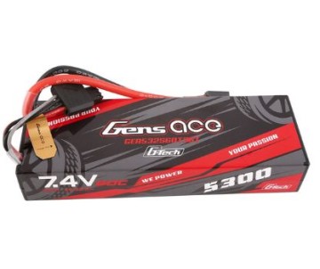 Gens Ace - 1695 - G-Tech 5300mAh 2S1P 7.4V 60C HardCase LiPo Battery Pack 24# with EC3 and Deans Adapter for RC Car