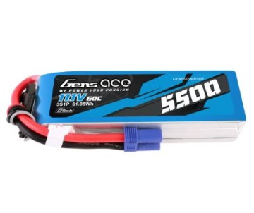 Gens Ace - 1737 - G-Tech 5500mAh 3S1P 11.1V 60C LiPo Battery Pack with EC5 Plug Soft Pack (140x43x31mm +/- Manufacturer's Specifications)