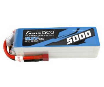 Gens Ace - 1059 - 5000mAh 45C 5S 18.5V Lipo Battery Pack With Deans Plug