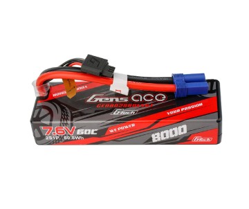 Gens Ace - 2292 - G-Tech 8000mAh 7.6V 2S1P 60C HardCase Lipo Battery Pack with EC5 Plug