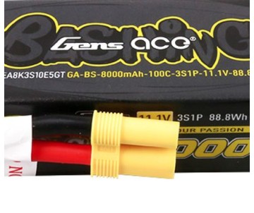 Gens Ace - 1745 - G-Tech Bashing 8000mAh 3S1P 11.1V 100C LiPo Battery Pack with EC5 Plug Hardwired (157x45x34mm +/- Manufacturer's Specifications)