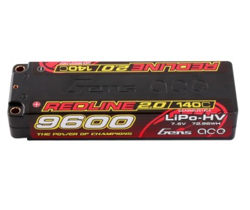 Gens Ace - 1932 - Redline 2.0 Series 9600mAh 2S 7.6V 140C HardCase Lipo Battery With 5.0mm Bullet