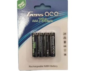 Gens Ace - 1764 - G-Tech 750mAh 1S 1.2V NIMH High Power AAA Rechargeable Battery (4)  (44.4x10.1mm +/- Manufacturer's Specifications) discharge rate: 10C 