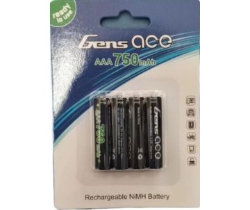 Gens Ace - 1764 - G-Tech 750mAh 1S 1.2V NIMH High Power AAA Rechargeable Battery (4)  (44.4x10.1mm +/- Manufacturer's Specifications) discharge rate: 10C 