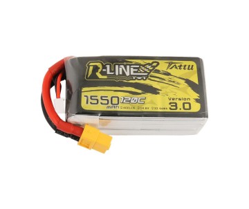 Tattu R-Line - 597 - Version 3.0 1550mAh 14.8V 120C 4S1P Lipo Battery Pack with XT60 Plug 77x38.5x32.5mm
