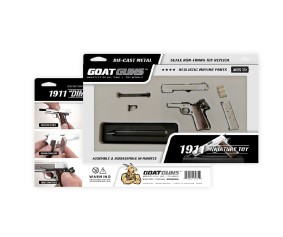 GoatGuns 1/2.5 Scale 1911 Metal Diecast Model Assembly Kit - Silver with dark brown grips