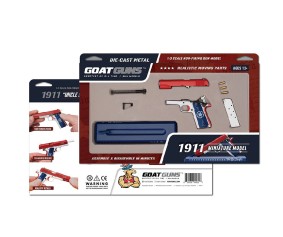 GoatGuns 1/2.5 Scale 1911 Metal Diecast Model Assembly Kit - Patriotic Red, White, and Blue