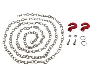 Hobby Details 1/10 RC Crawler Accessories Tow Chain with Red Hooks, Silver Chain: 890mm