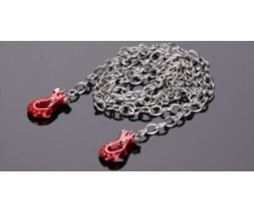 Hobby Details 1/10 RC Crawler Accessories Tow Chain with Premium Red Hooks, Silver Chain: 890mm